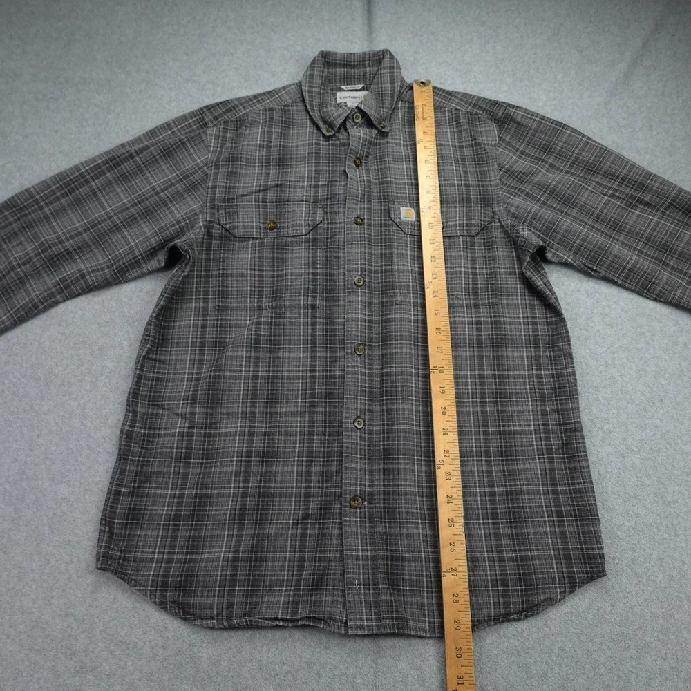 Carhartt Shirt Mens M Gray Plaid Relaxed Fit Long Sleeve Button Up Workwear‎